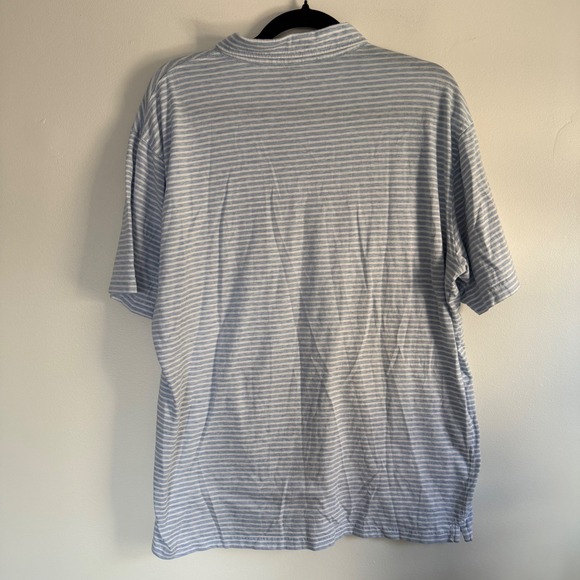 Peter Millar Collection Mens XL Blue White Striped Cotton Linen Polo Shirt - Picture 6 of 7